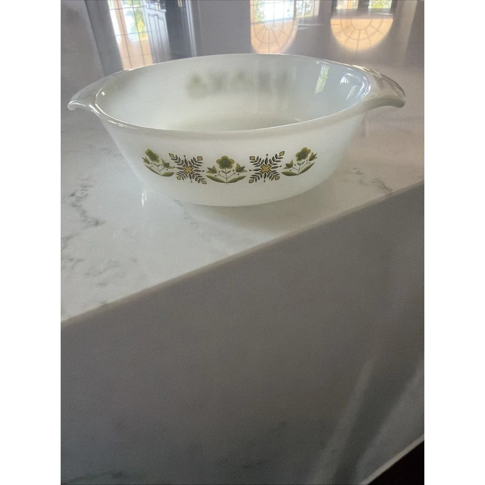 Anchor Hocking‎ Casserole Dish 1 Qt Green Meadow 436 Fire King Oven Proof No Lid